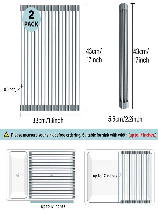 Socpuro 2Pack Over The Sink Dish Drying Rack, 17" W x 13" L Roll Up Sink Drying Rack, Anti-Slip Silicone Coated Steel Dish Drainer for Kitchen Counter - Image 3